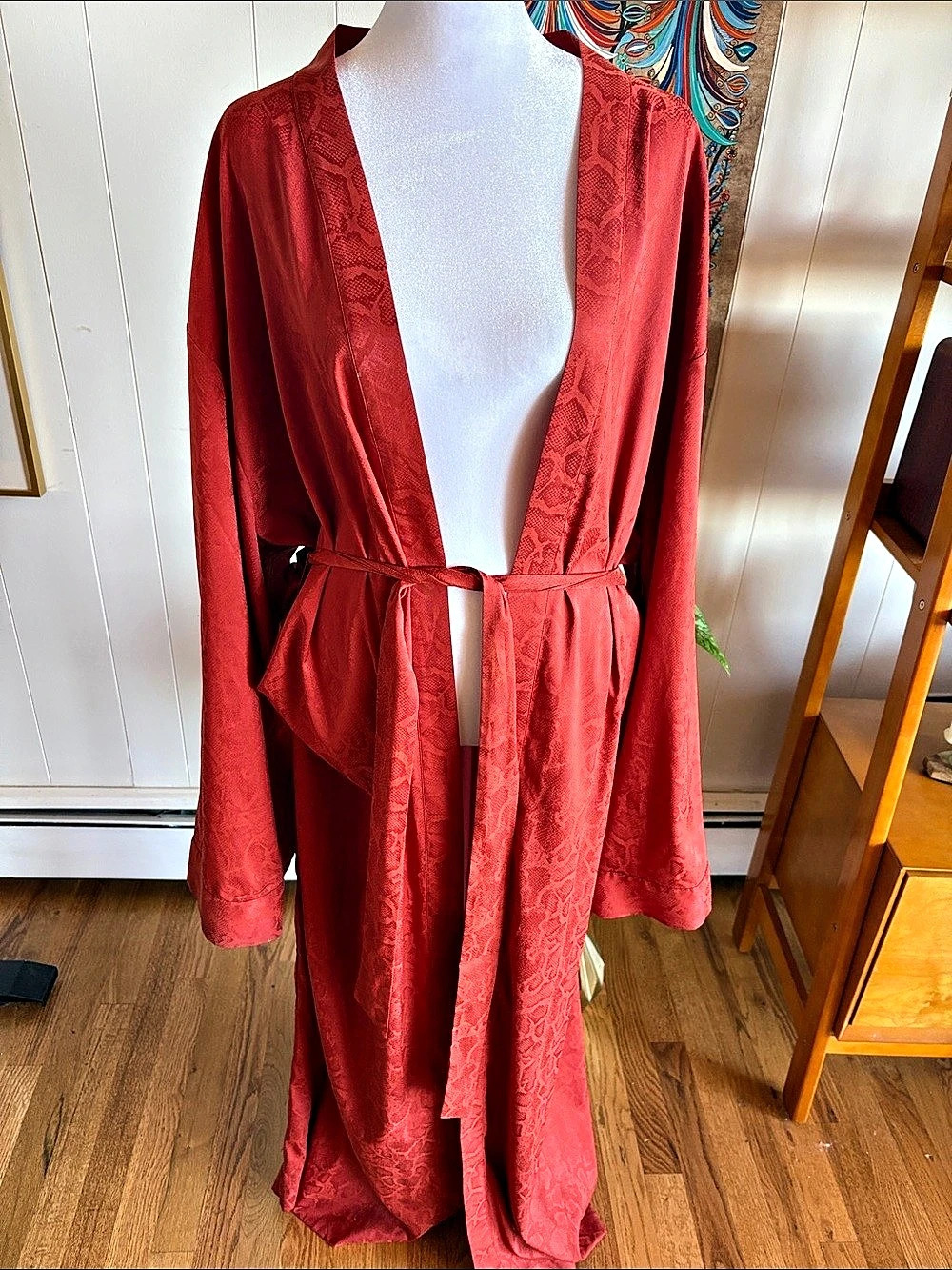 Savage X Fenty Snakeskin Jacquard Belted Robe Burnt Orange / Rust XXL